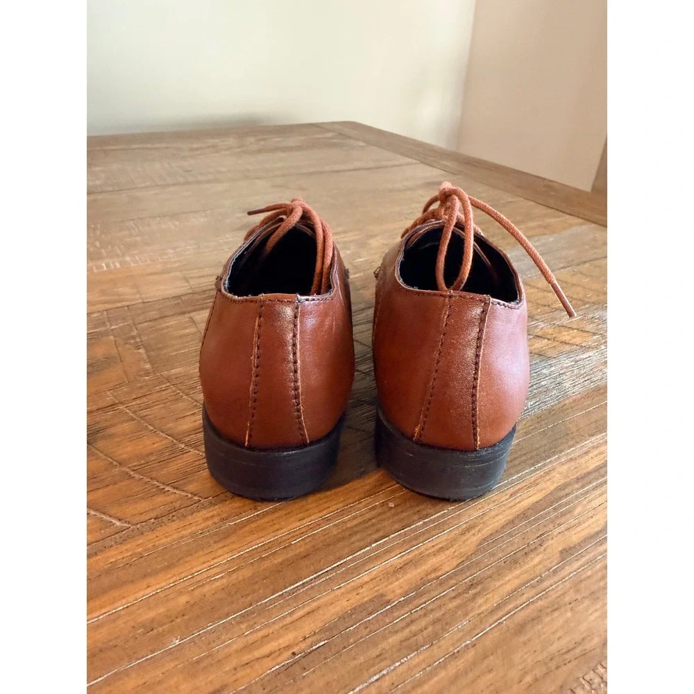 Kenneth Cole Boys Cognac Leather Straight Line Cap Toe‎ Dress Shoes Size 12 Kids